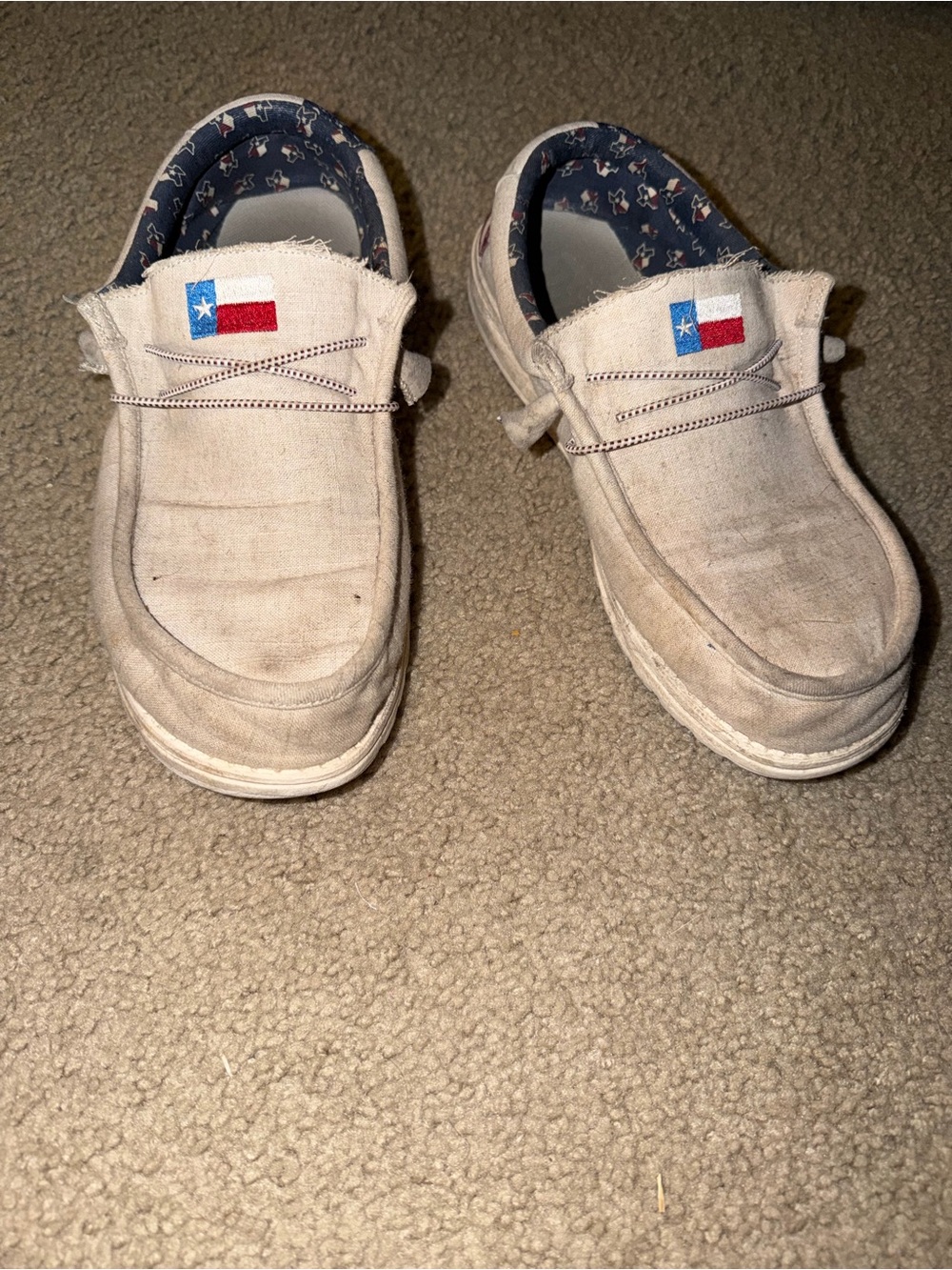 Hey Dude Beige Canvas Slip-On Loafers with Texas Flag Accent